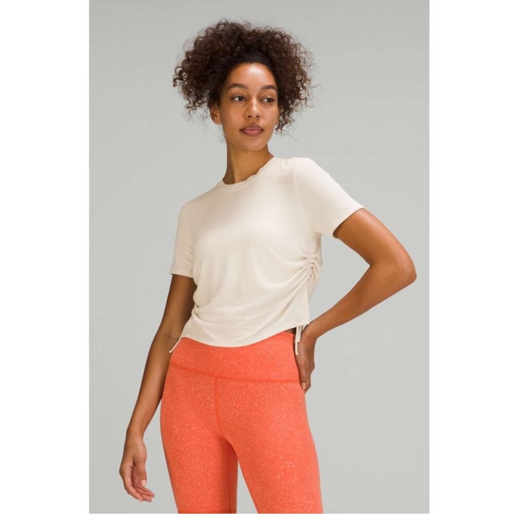 Lululemon Side Cinch Ribbed Short Sleeve Top in Opal